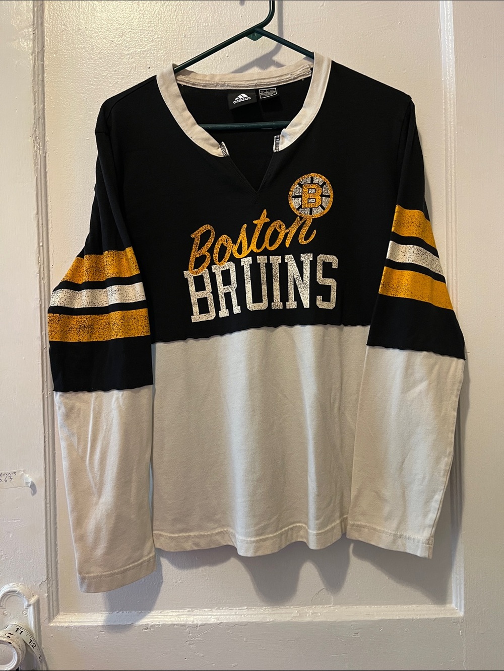 adidas Black, Gold & White Boston Bruins V-Neck Tee